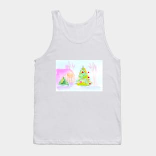 christmas landscape, christmas, winter, new year, holiday, festive, landscape, architecture, watercolor, design, art, painting, color Tank Top